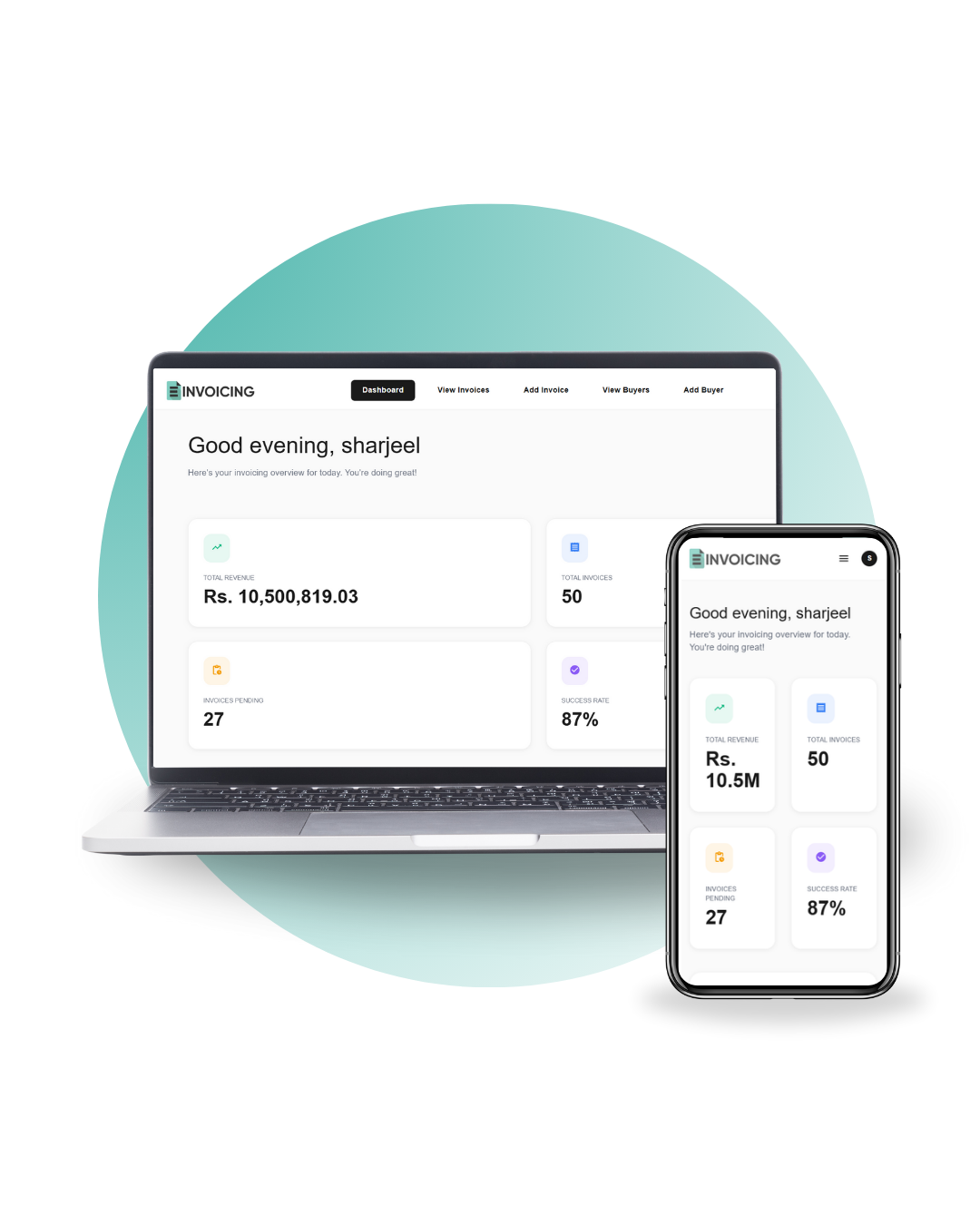 FBR Invoice Dashboard - Modern invoicing interface showing real-time FBR integration