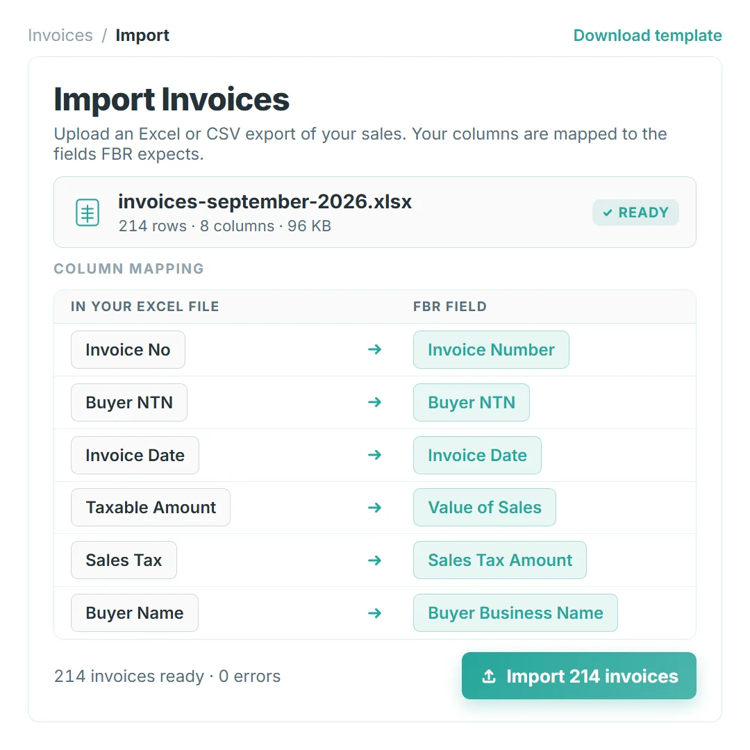 Importing a month of sales-tax invoices from an Excel spreadsheet