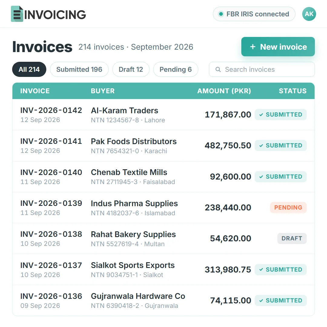 The E-Invoicing invoice editor with buyer details and sales tax calculated